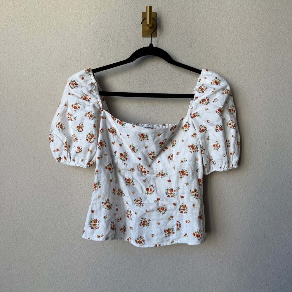 Reformation Arancini White Floral Linen Top Size 8 - Picture 2 of 6
